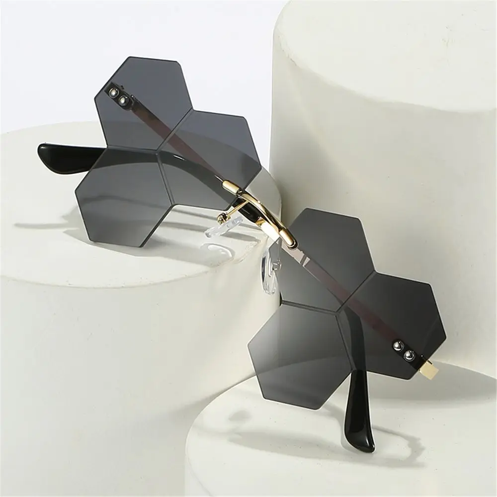 

Unique Retro Clear Lens Irregular Rimless Sun Glasses Fun Prom Glasses Polygon Sunglasses Shades