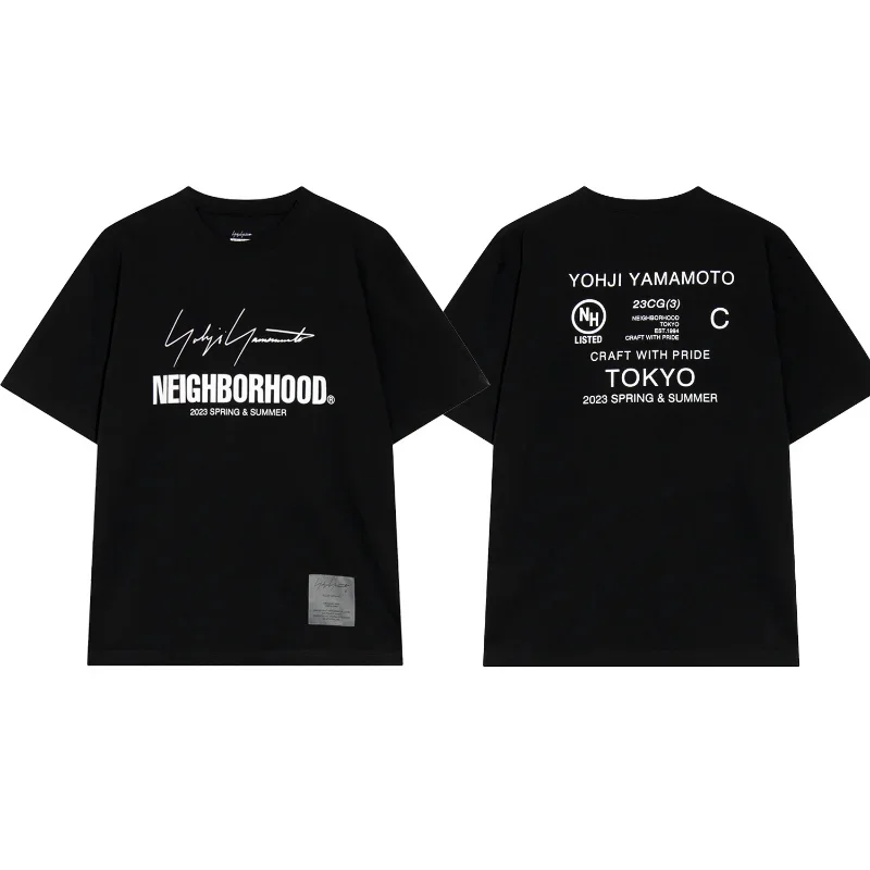 

Yohji Yamamoto X Neighborhood NBHD Co-Branding Men's Short Sleeved T-Shirts 2023 New Alphabet Printed Oversized Tees Cotton Tops