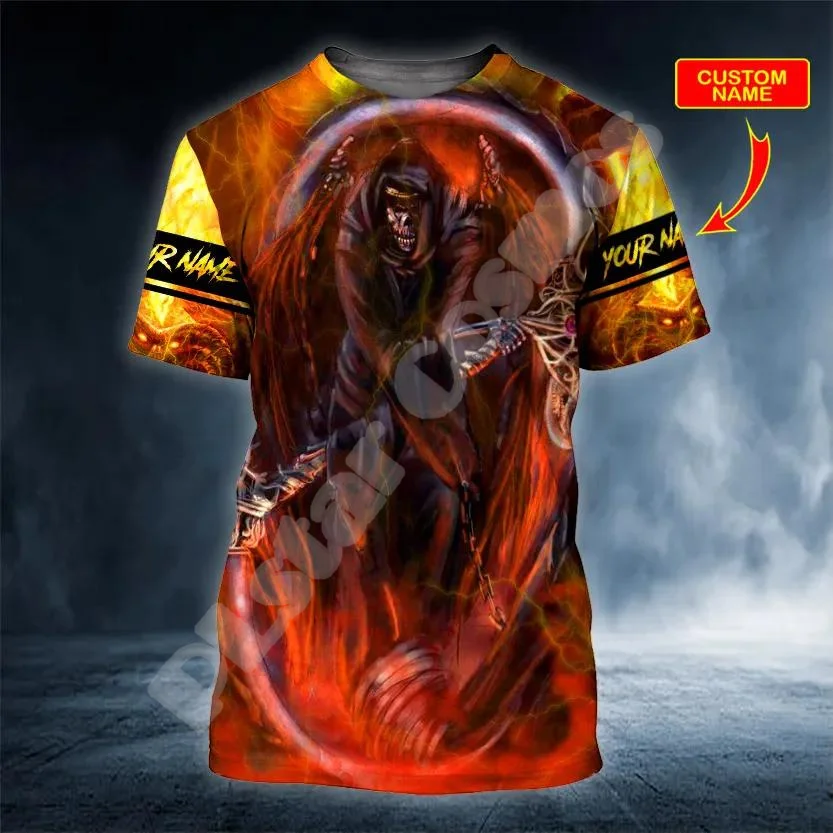 

NewFashion Custom Name Skull Grim Reaper Ghost Tattoo Retro 3DPrint Streetwear Summer Casual Harajuku Short Sleeves T-Shirts X3
