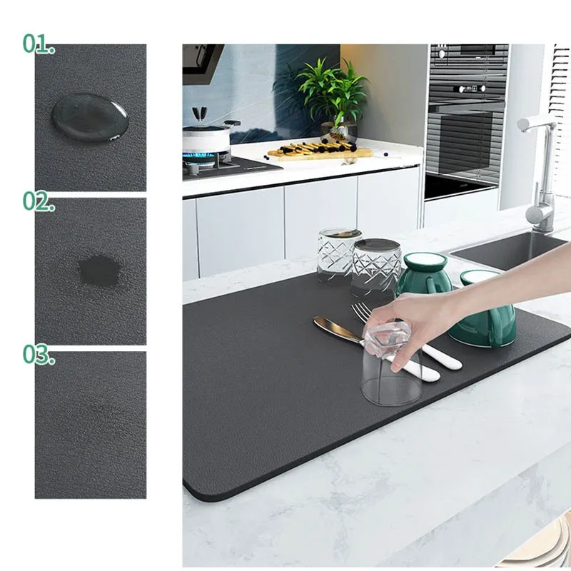 

Kitchen Bathroom Faucet Countertop Drain Pad Super Absorbent Quick Dry Coffee Dish Cup Drying Mat Large Absorbent Draining Mat