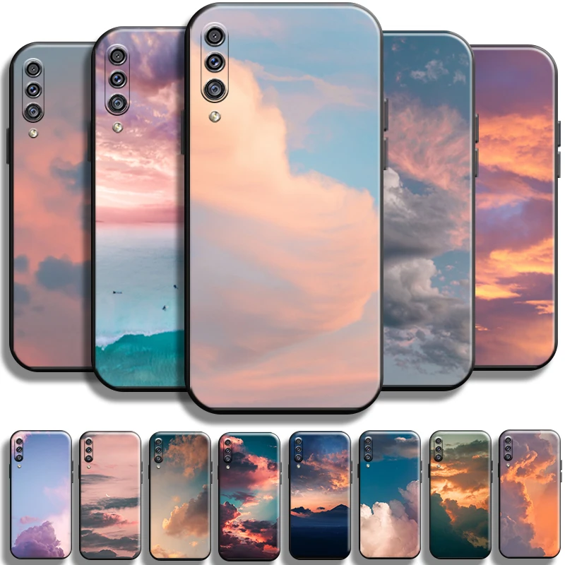 

Scenery Clouds Sunset For Samsung Galaxy A50 Phone Case Cases Back TPU Coque Shell Carcasa Liquid Silicon Soft Shockproof Black