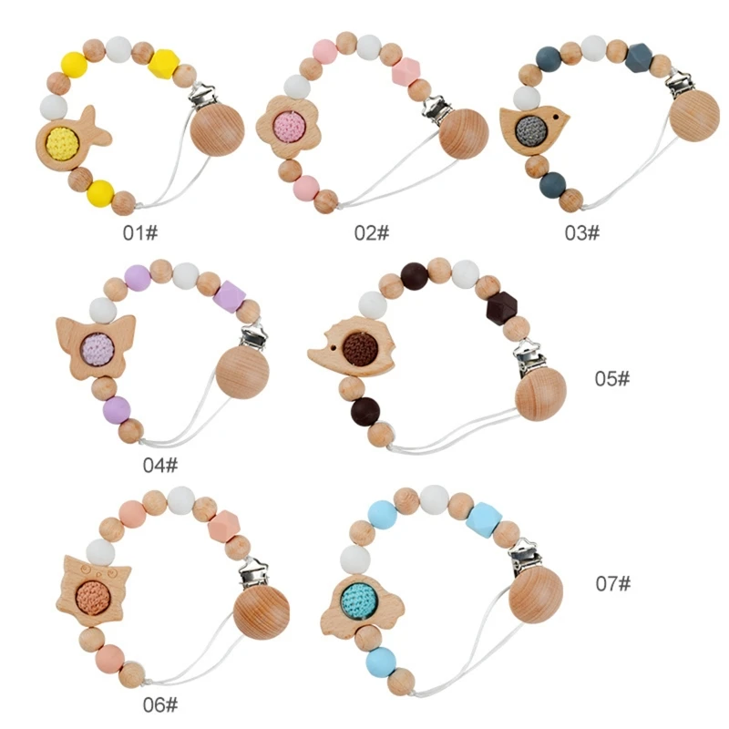 

Силиконовый зажим для соски-пустышки с бусинами для маленьких девочек и мальчиков, мультяшный деревянный держатель для соски, цепочка для новорожденных, игрушка для прорезывания зубов, подарок на душ