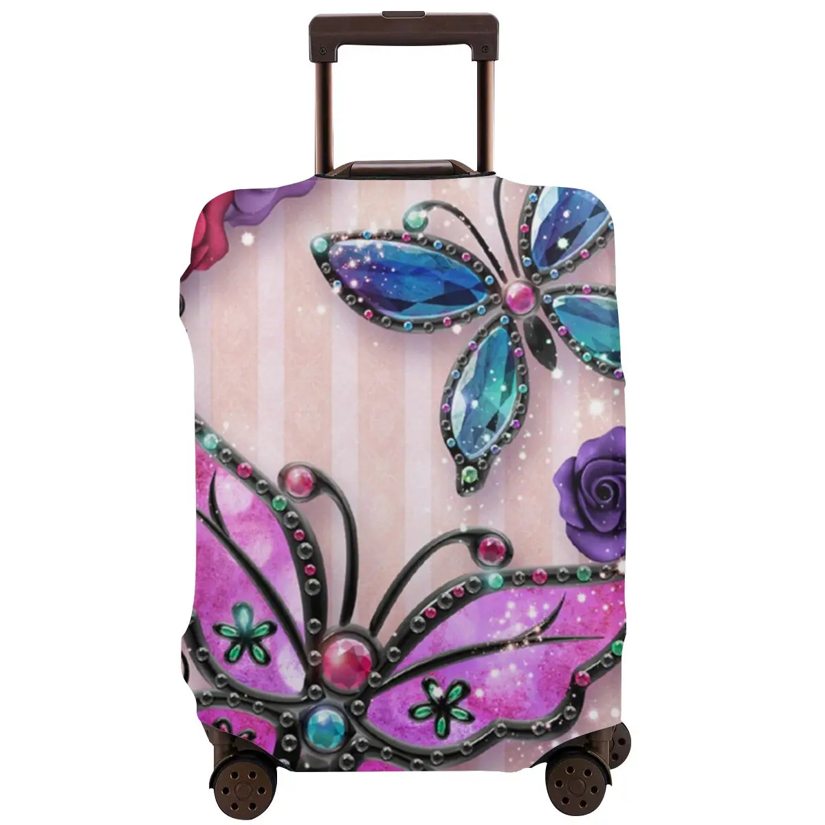 

Butterfly Purple Rose Travel Suitcase Luggage Case Washable Luggage Protective Cover Thicken Dust Cover Accessories Baggage