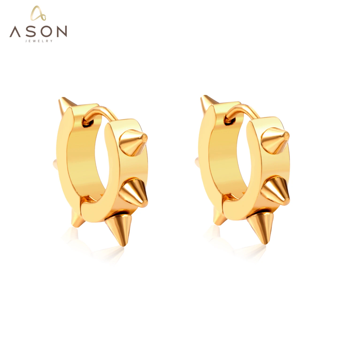 

ASONSTEEL Gold Color Stainless Steel Spikes Hip-hop Punk Hoops Earrings For Women Men Fashion Jewelry Accessorie Daily Wear