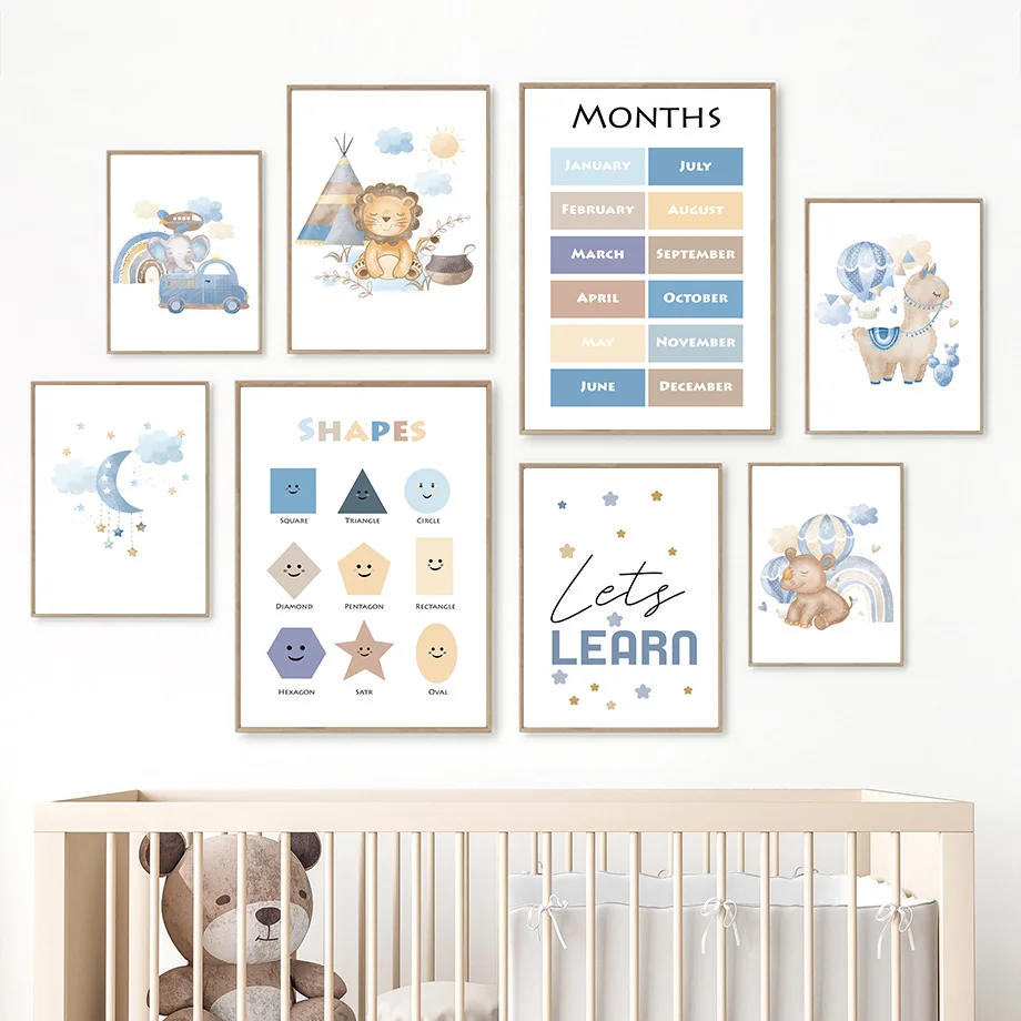 

Lion Elephant Alpaca Boho Rainbow Custom Name Wall Art Canvas Painting Nordic Posters And Prints Pictures Baby Kids Room Decor