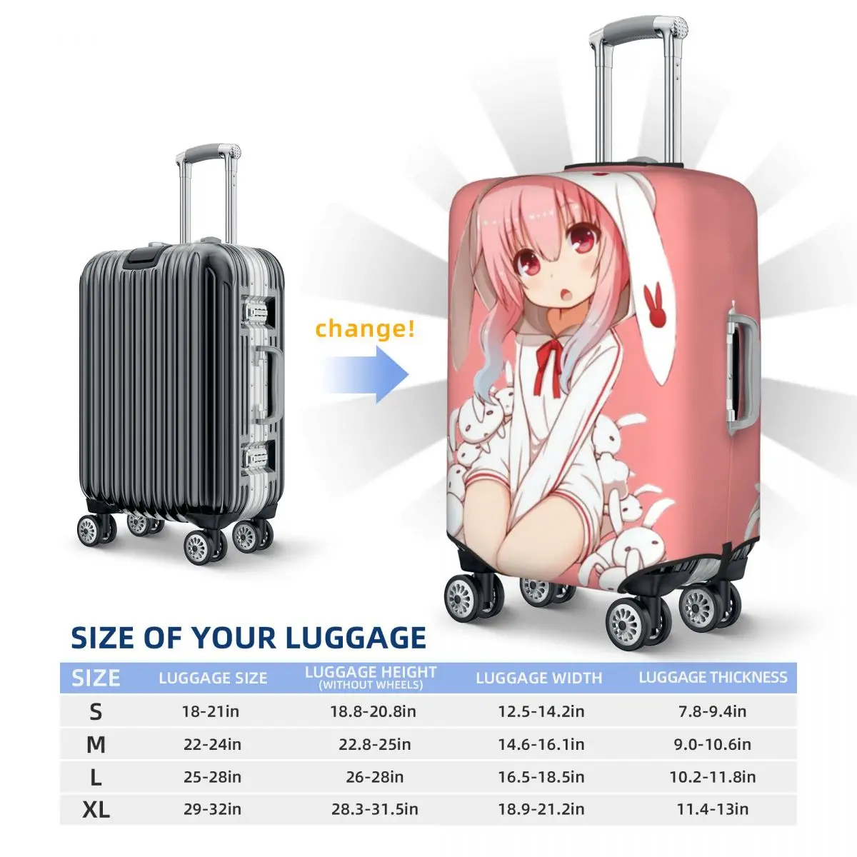 Anime Rabbit Girl Loli Chan Suitcase Cover Anime cute manga aesthetic Business Protection Holiday Practical Luggage Accesories images - 6