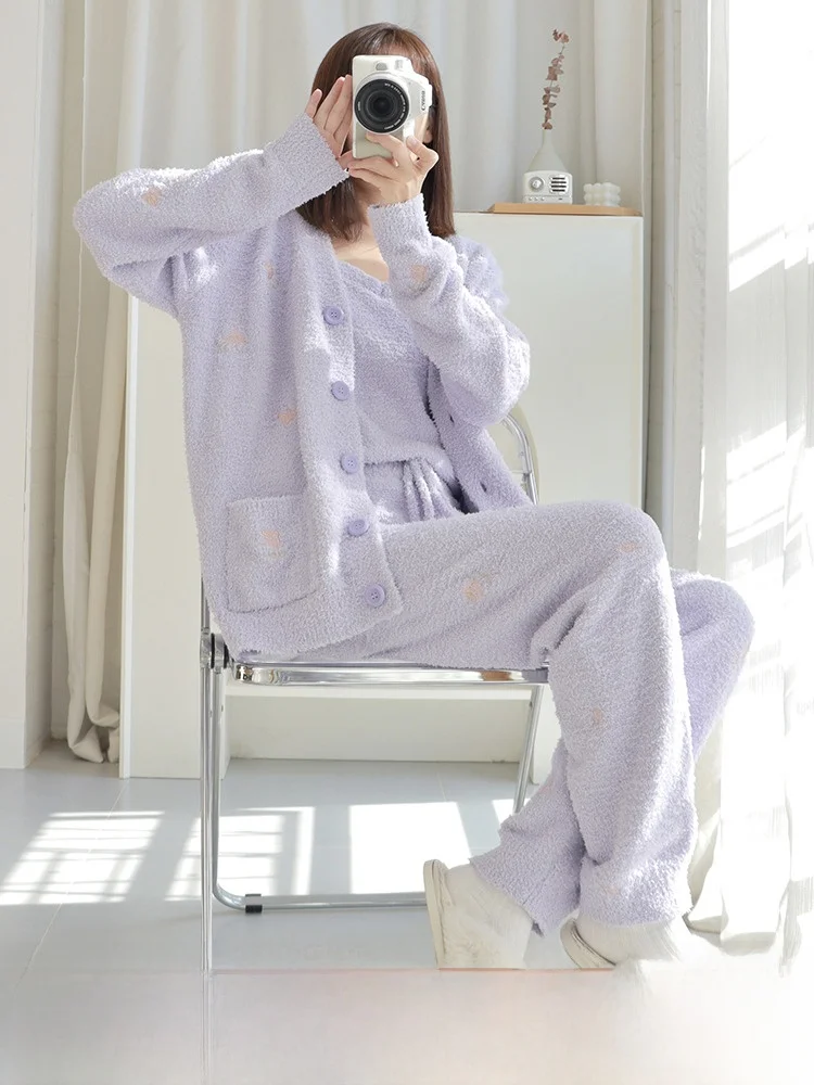 Пижамы женские на половину бархата зимние Утолщенные коралловый бархат