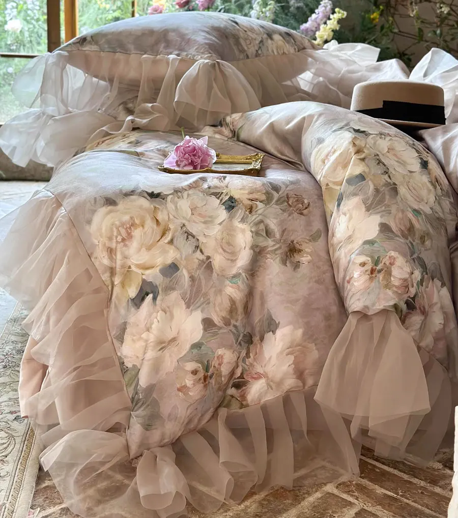 Винтажный романтический сказочный цветочный гофрированный постельный набор