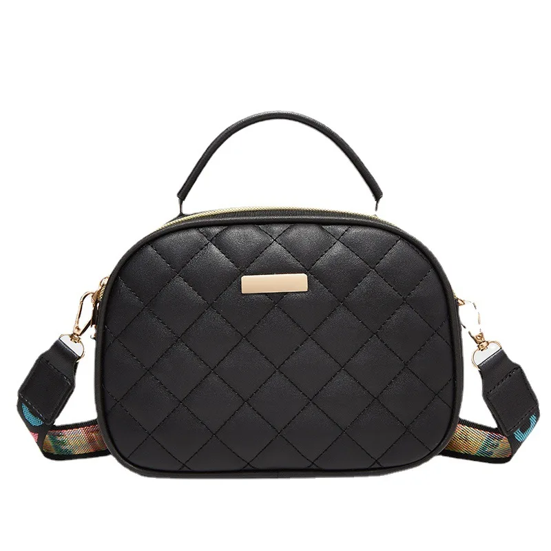 Women bag 2023 new rhombic embroidered double zipper portable slung ribbon camera bag handbag  shoulder bag