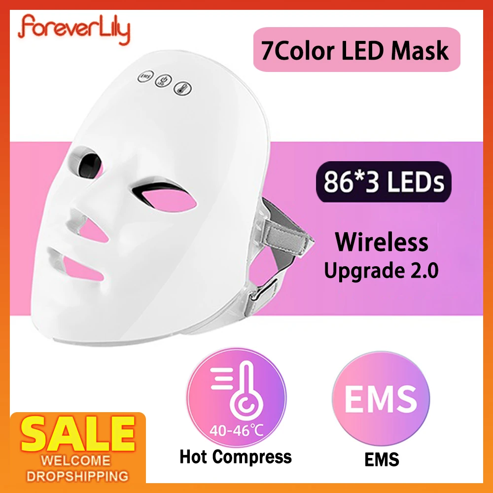 Upgraded2.0 EMS Hot Compress LED Face Mask 7 Colors LED Beauty Mask EMS Eye Skin Care Anti Aging Facial Whiten Tighten Anti Acne