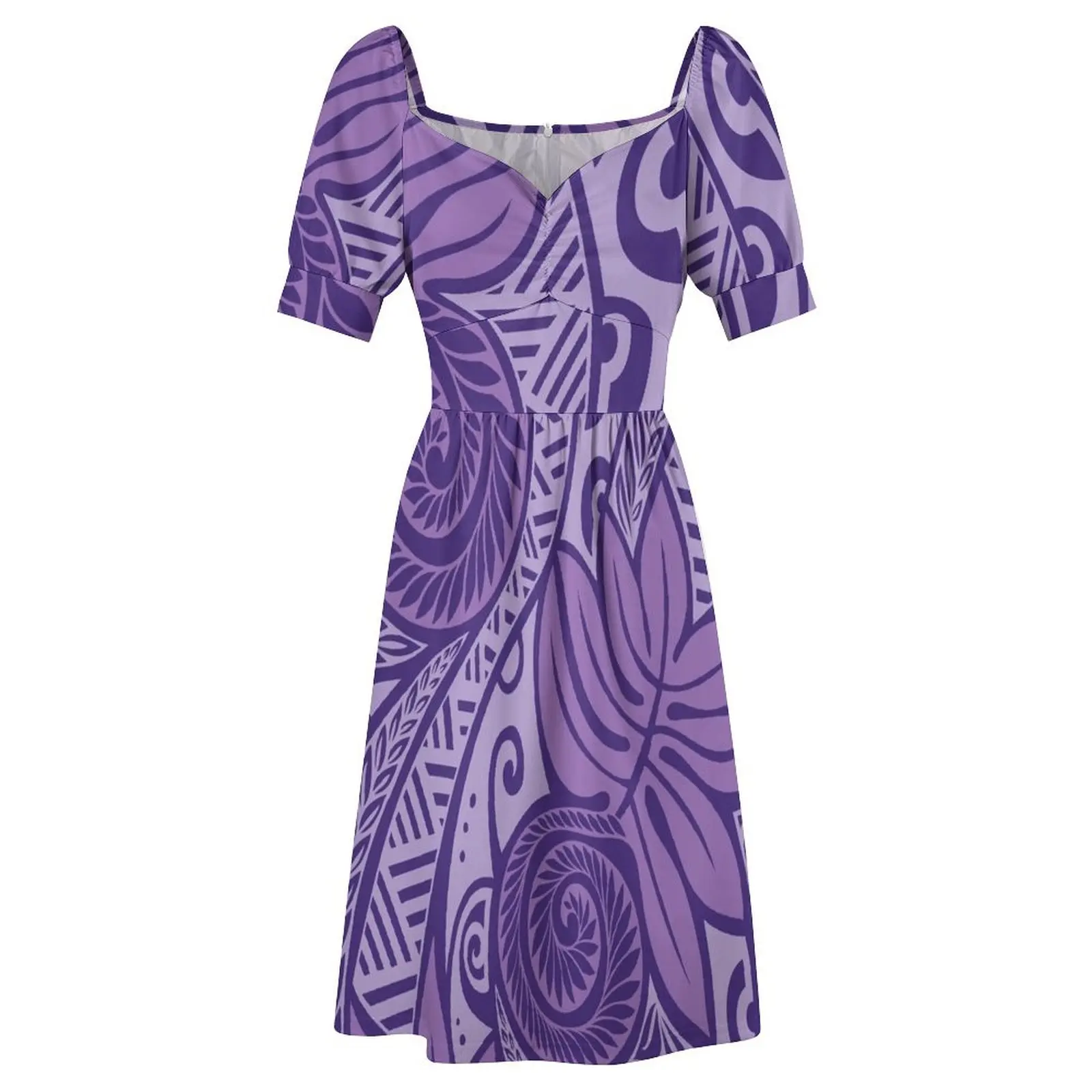 Гавайское платье с хлебофрутом ulu оттенков фиолетового дизайна короткими
