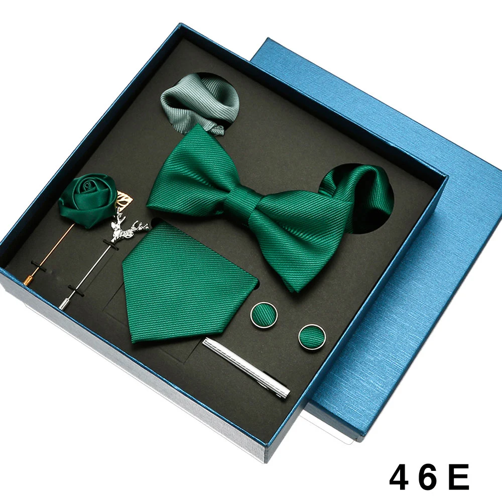 Silk Tie Solid Color Black White Blue Neck Tie Cufflinks For Men Business Wedding Brooch Gravatas Gift