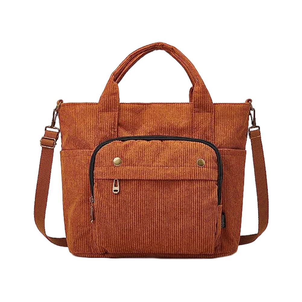 

Corduroy Messenger Handbag Large Capacity Sling Bag Adjustable Strap Solid Color Multi-Pocket Casual Handbag for Women Girls