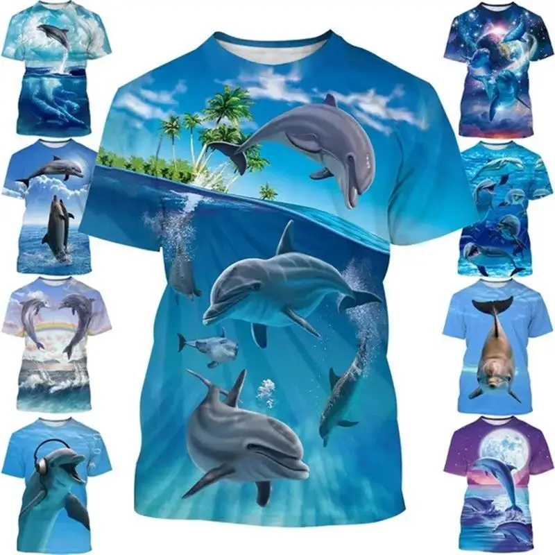 

Мужская футболка с изображением дельфина Smile Dolphin, Повседневная футболка с коротким рукавом и 3d-рисунком дельфина, Милая женская одежда, милые детские топы, футболки