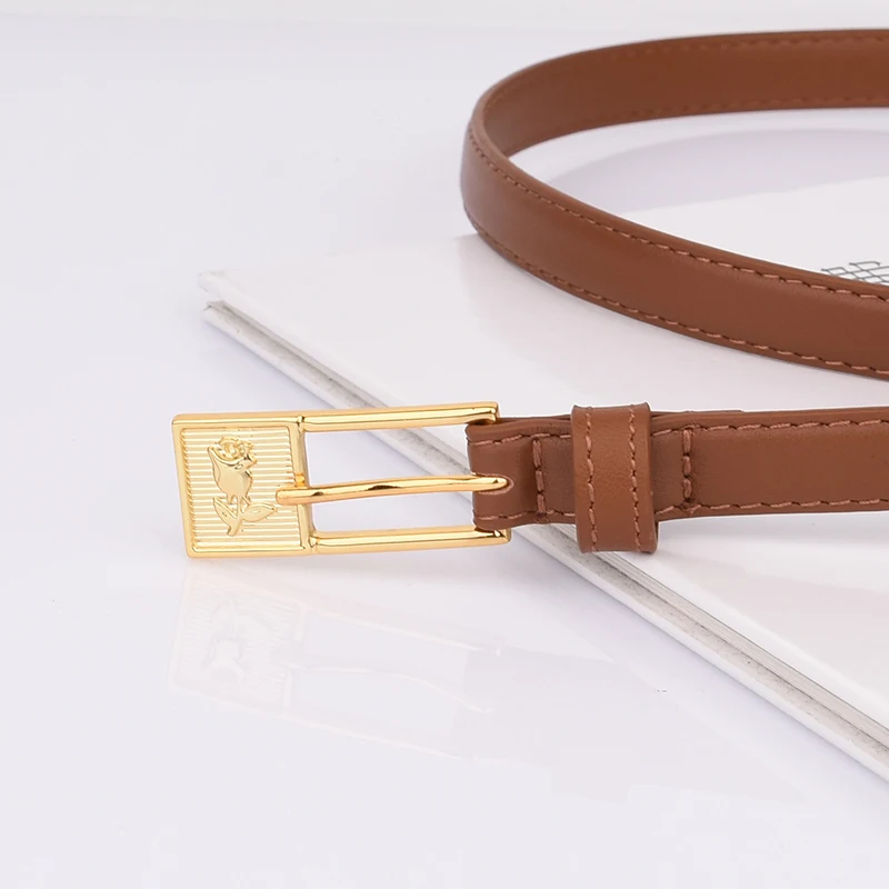 Французский дизайн Изысканная Текстура Пряжка из розового золота тонкий ремень