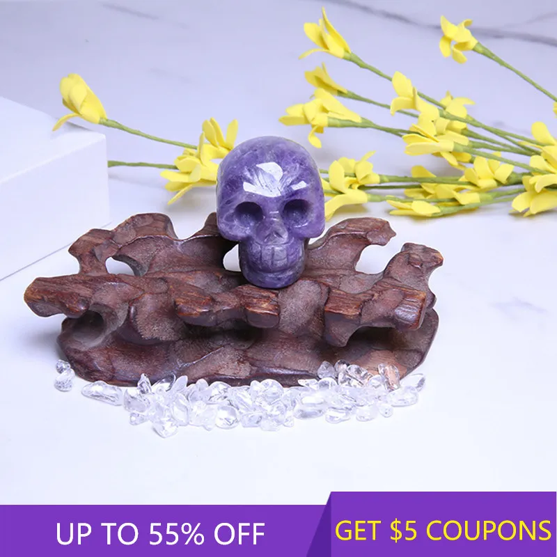 

2" Natural Dream Amethyst Crystal Ghost Skull Carved Healing Chakra Quartz Stone Halloween Skeleton Sculpture Decor Craft Gift