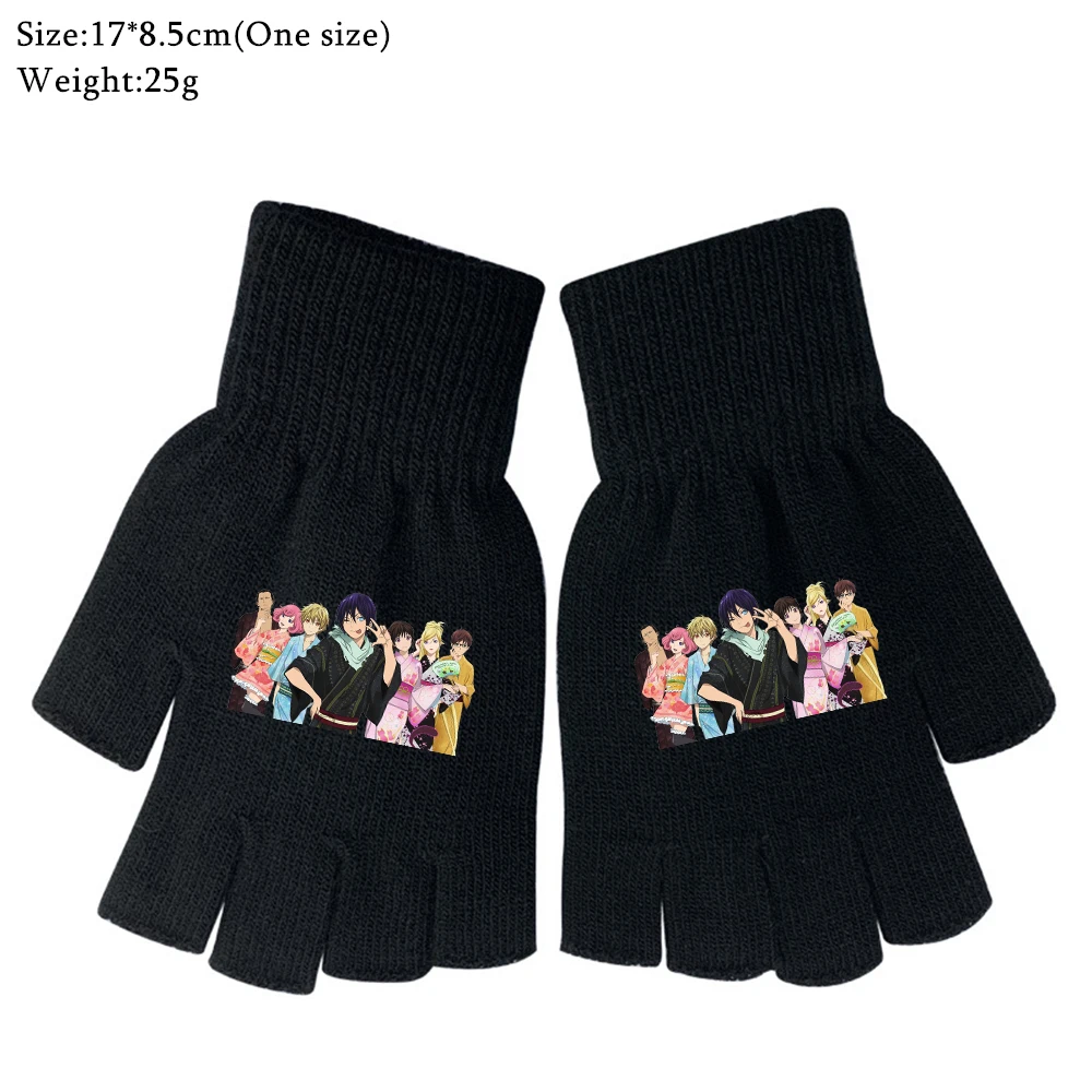 Черные вязаные перчатки с принтом аниме Noragami полуперчатки для мальчиков и