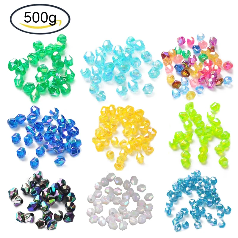 

500g Bicone AB Color Plated Eco-Friendly Transparent Acrylic Beads Faceted Pink 4x4mm Hole: 1mm, about 16600pcs/500g