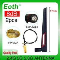 eoth 2pcs 2 4g 5 8g antenna 8dbi sma male wlan wifi dual band antene router antena ipx ipex 1 sma female pigtail extension cable