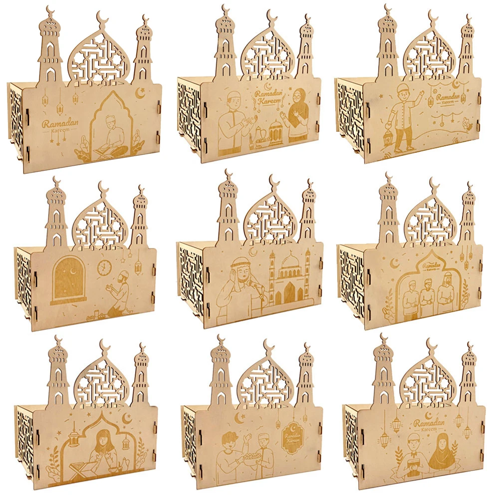 

Wooden Eid Mubarak Food Tray Candy Box Ramadan Decoration for Home Ramadan Kareem Muslim Gifts EidAl Adha Muslim Party DIY Decor