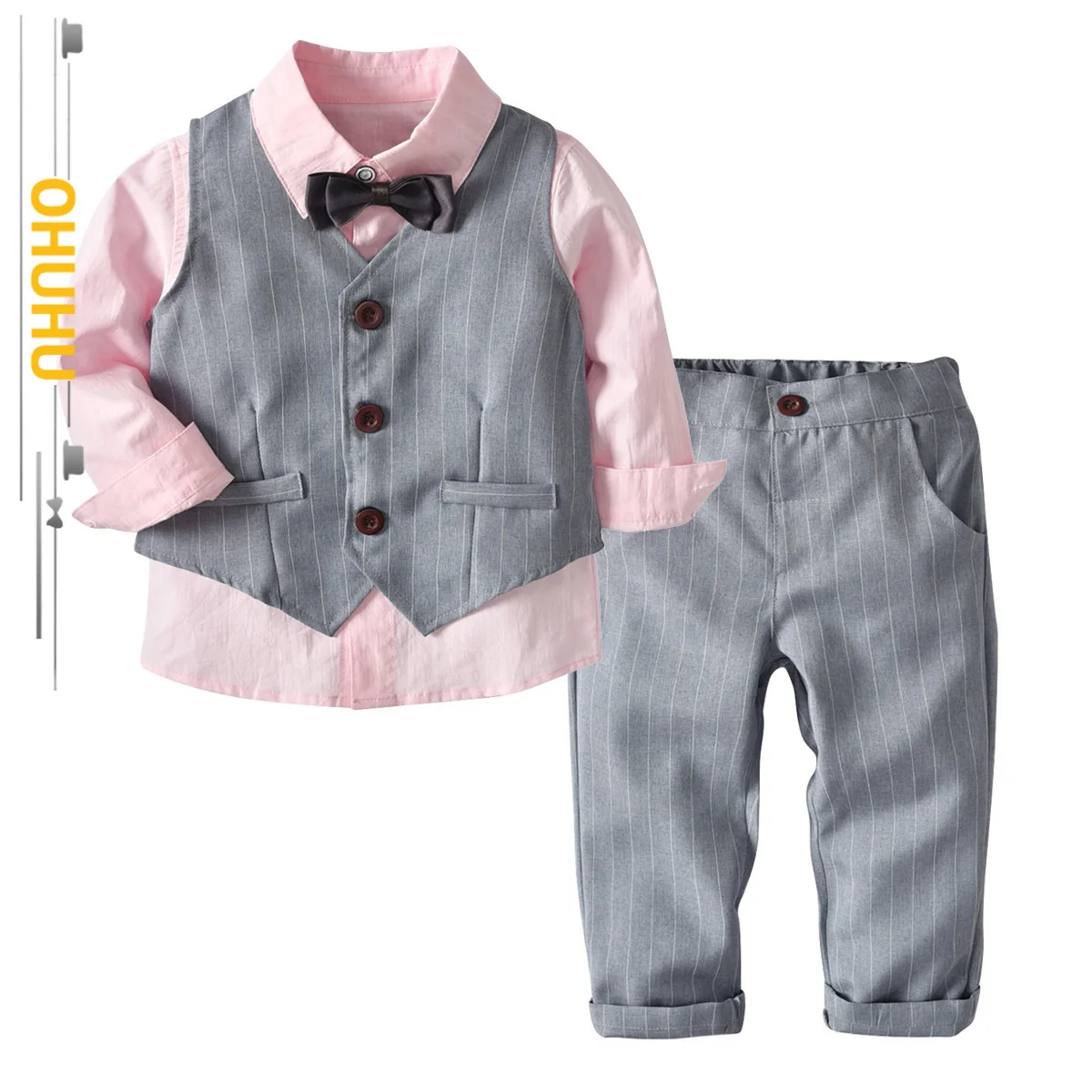 

2022 Autumn Winter New Children's Clothing Boys Long-sleeved Shirt Vest Trousers Gentleman Bow Tie School Season Party 19B122