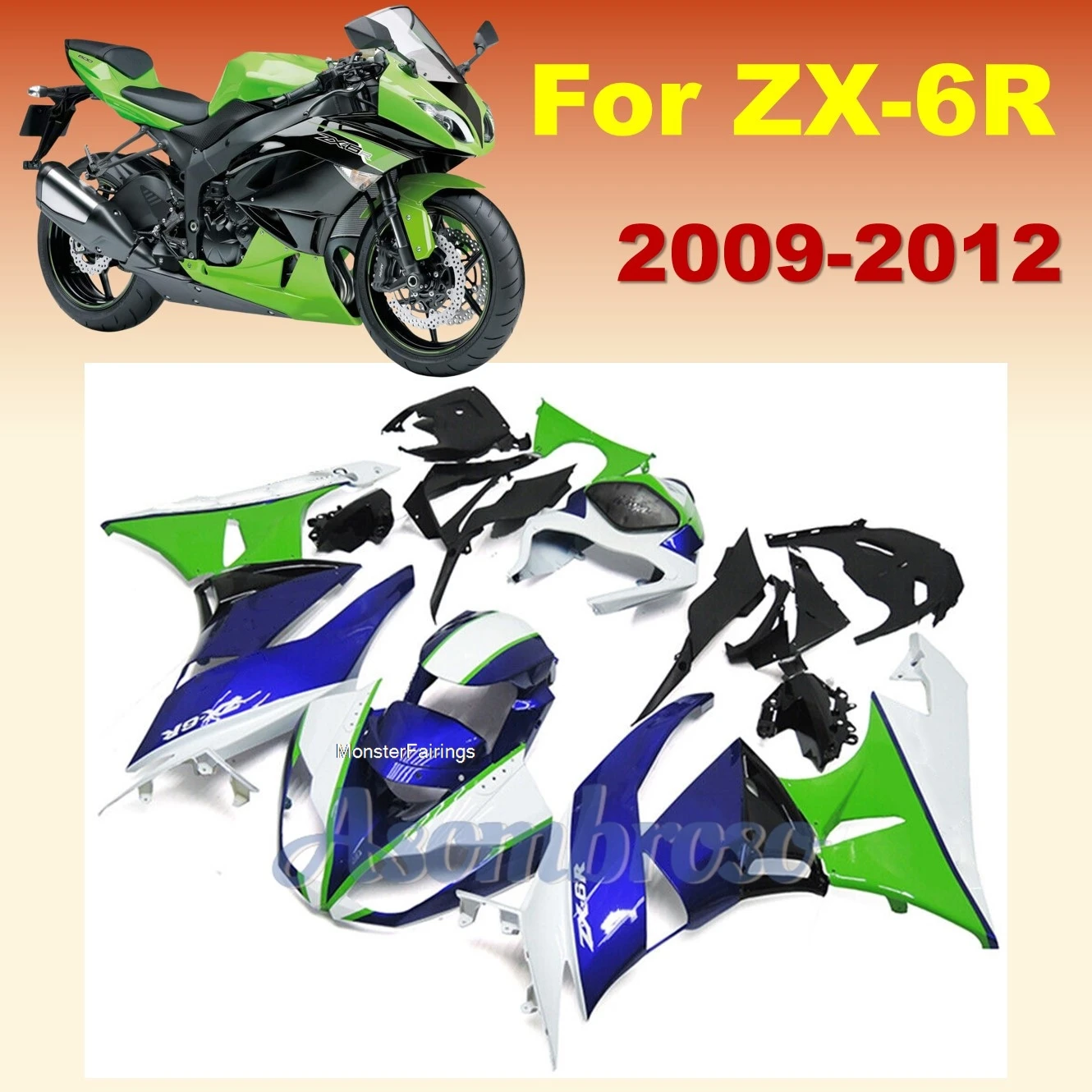 Комплект обтекателя спортивного велосипеда для Kawasaki Ninja ZX6R 2009 2010 2011 2012 ZX-6R 09 10 11 12 ZX
