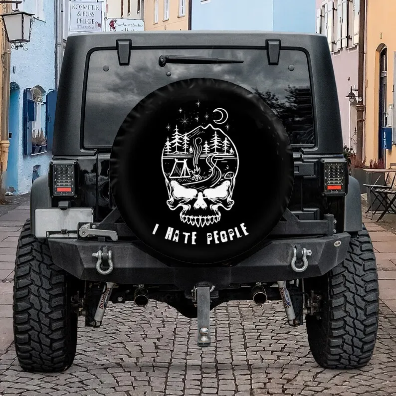

I Hate People Camping Skull Spare Tire COVER CAR For Car, Personalized Tire COVER CAR, Gift For Car Lover