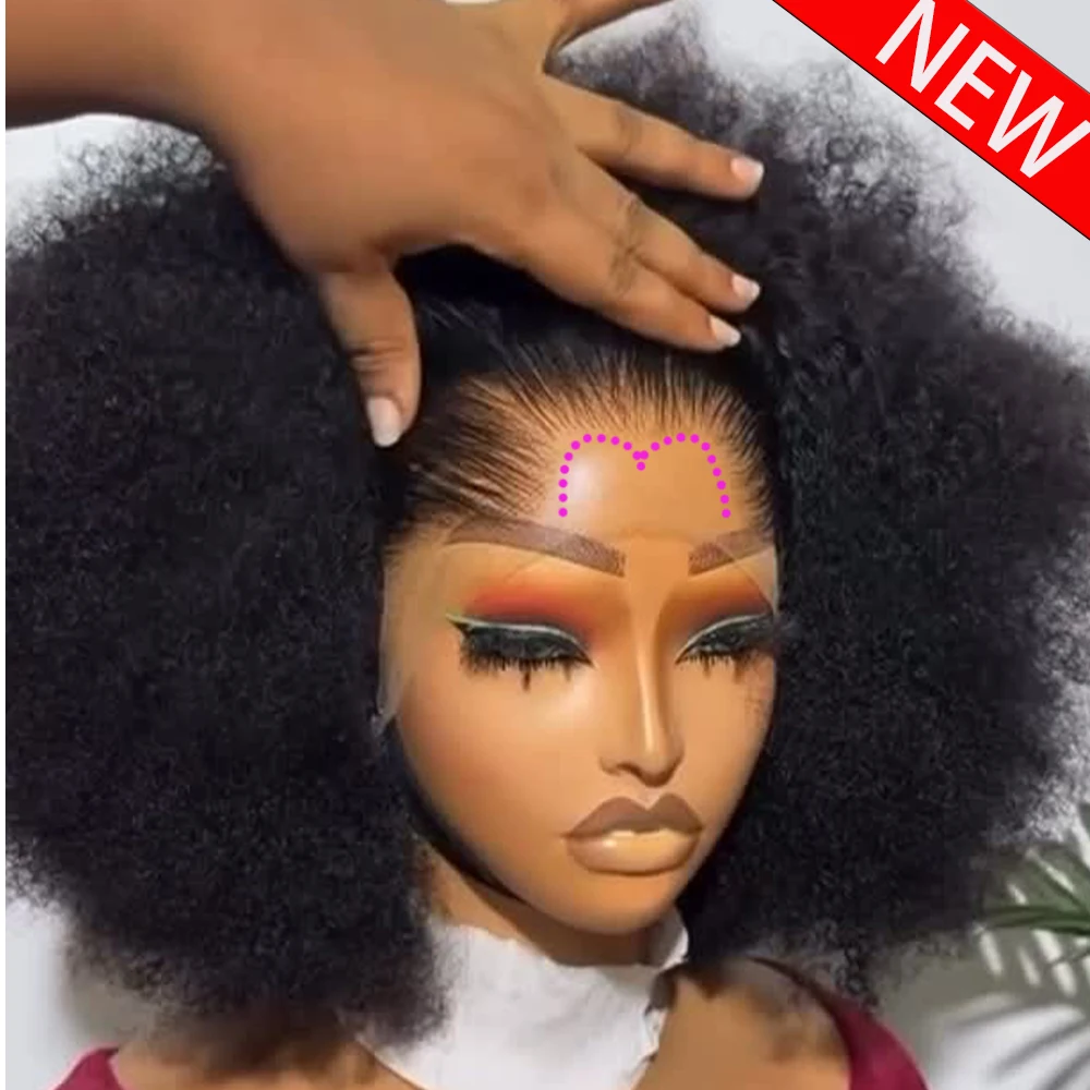Фото Парик из натуральных волос Afro Kinky Curly HD Lace Front, плотность 400, с предварительно проработанной линией роста волос, HD Lace Front, 16-36 дюймов, для чернокожих женщин. №1