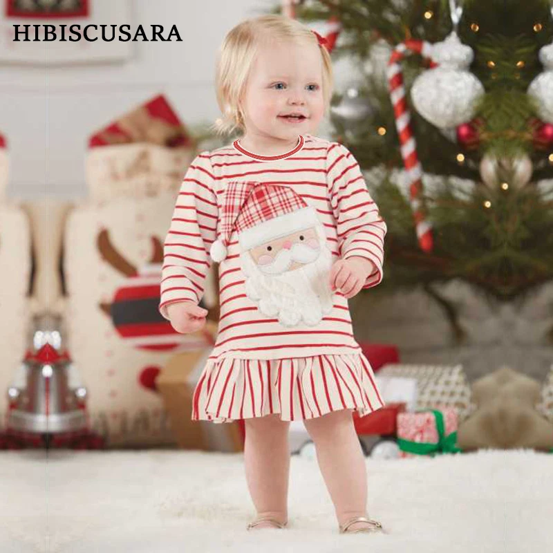 

Christmas Kids Girls Dress Cotton Long Sleeve Children Santa Clause Dress Striped Baby Toddler Xmas One-piece Dress Long T shirt