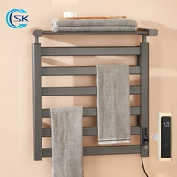 Gun Gray Bathroom Electric Heating Towel Rack With Shelf Smart Touch Thermostatic Electric Towel Rail 220V EU Plug Towel Dryer
