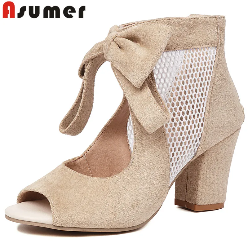 

Женские ботильоны из флока на молнии, с открытым носком, Размеры 35-43