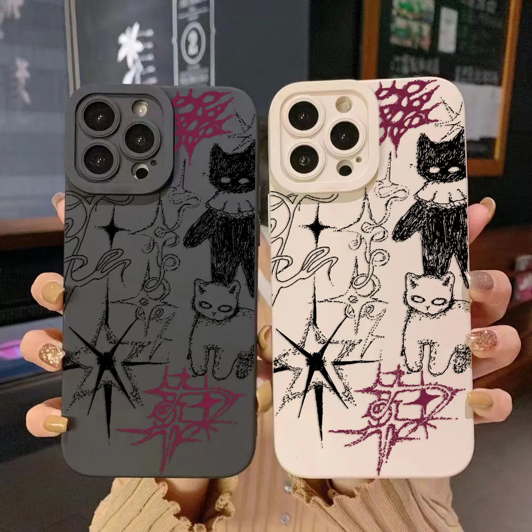 Y2K Cool Cat Fashion Pupil Full Screen Phone Case For iPhone 16 15 14 13 12 11 X XR Xs 8 7 Plus Pro Max Silicone Back Cover