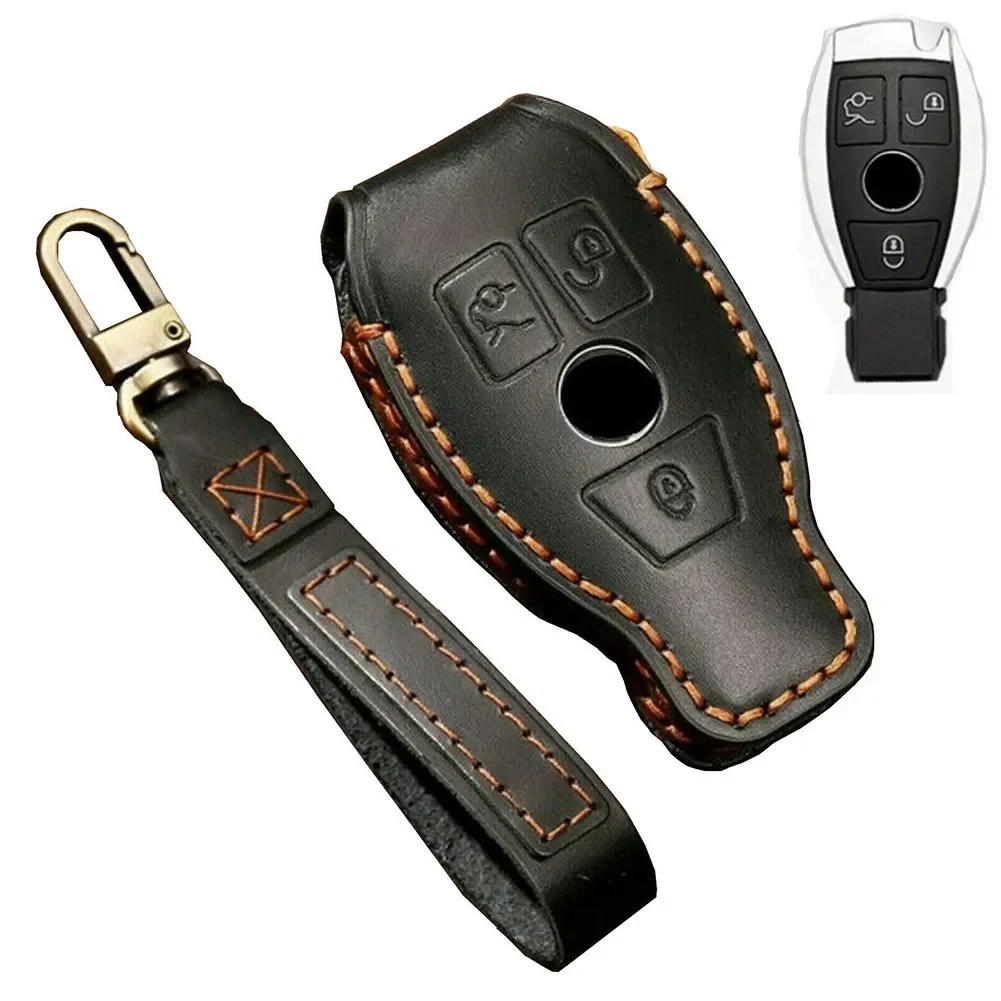

Key Cover 3 Buttons Leather Remote Smart Key Fob Case Cover Holder Anti-scratch Anti-drop For Mercedes Benz A B C