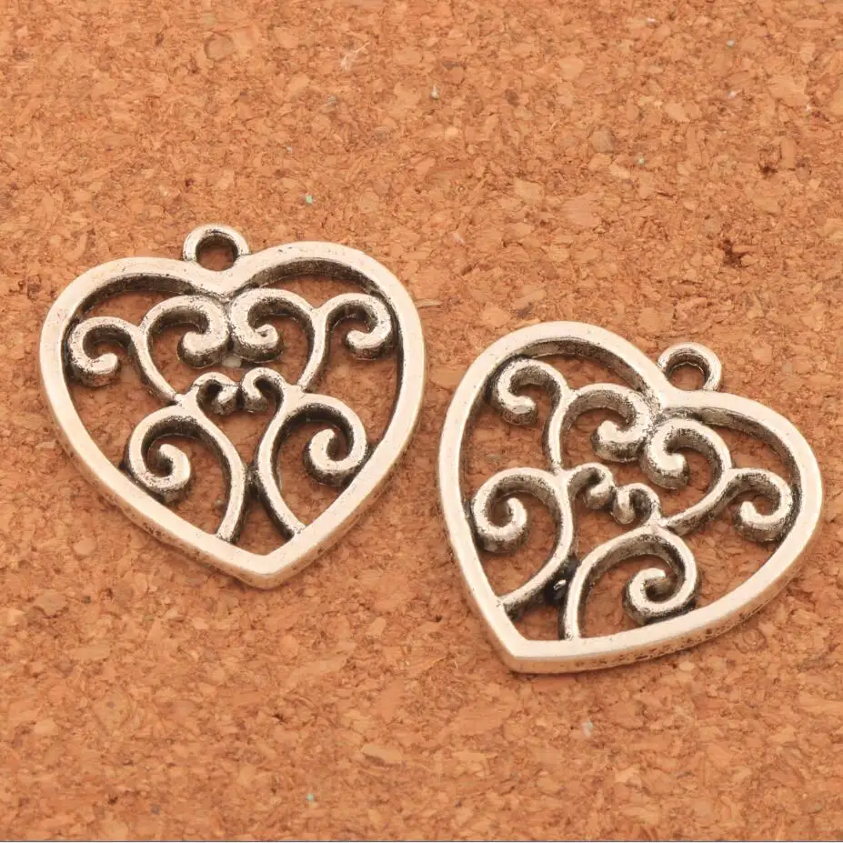 

Filigree Open Swirl Heart Charm Beads Tibetan Silver 20pcs Zinc Alloy Pendants Alloy Jewelry Finding 21.2x22.4mm L1494