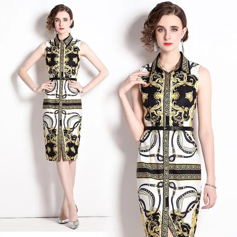 

High Class Quality Office Lady Dresses Bodycon High Waist Golden Yellow And Black Color Patchwork Temperament Sleeveless Vestido
