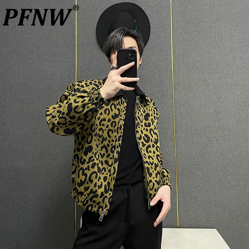 

PFNW Autumn Winter New Men's Jackets Leopard Design Fashion American Vintage Style Short Baseball Tide Chic Coats 28A0476