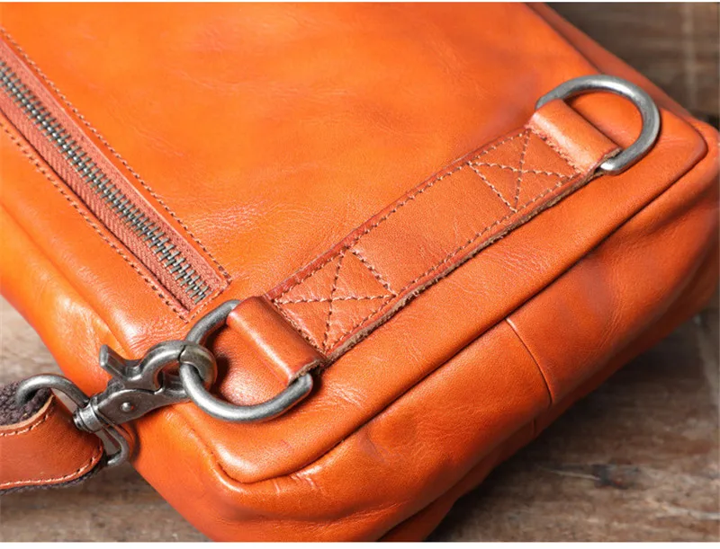 Fashion luxury natural real cowhide men's dailyoutdoor chest bag leisure weekend genuine leather orange portable messenger bag