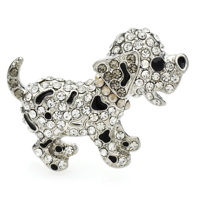 Wuli&baby Vintage Happy Dog Brooches For Women Shining Lovely Puppy Animal Party Casual Brooch Pin Gifts