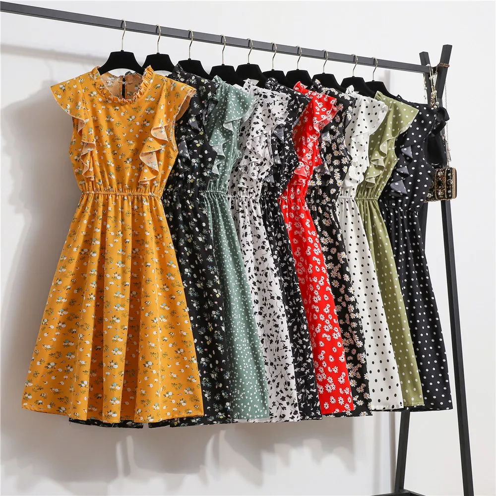 

Elegant Ladies Slim Floral Midi Dresses 2022 Summer Lace O Neck Chiffon Dress