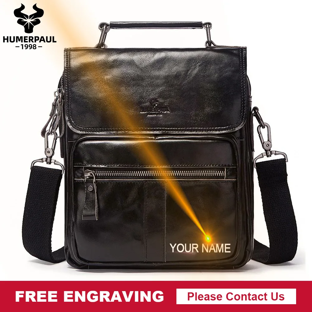 Genuine Leather Men HandBag Business Shoulder Bags Travel Fashion Messenger Bag Male Crossbody Bag With Free Engraving Service