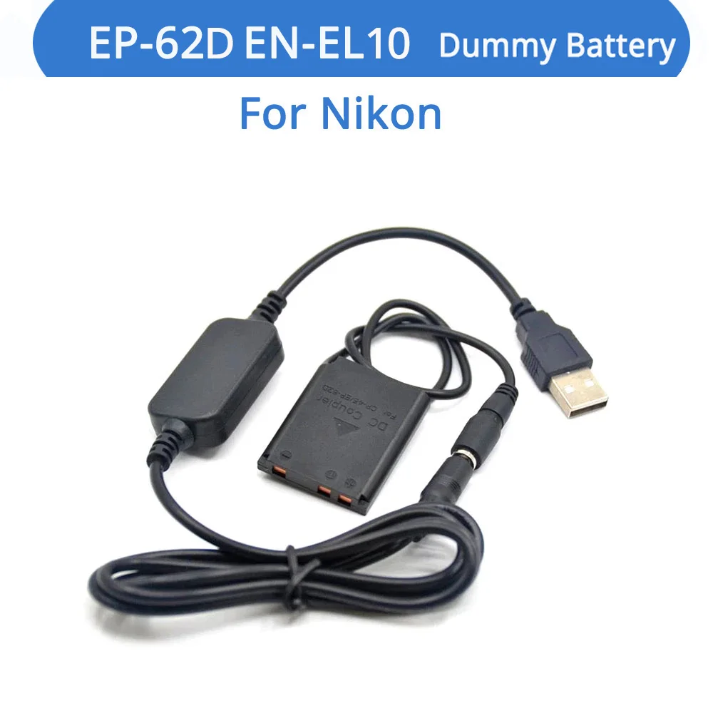 

5V USB Power Cable EN-EL10 Dummy Battery EP-62D DC Coupler For Nikon Coolpix S210 S200 S220 S500 S600 S700 S3000 S4000 Camera