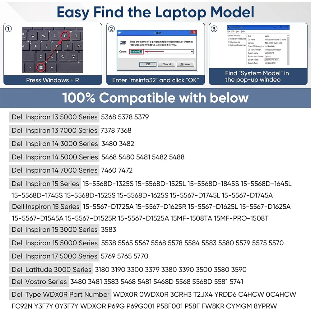 Фото WDX0R Аккумулятор для ноутбука Dell Inspiron 13 15 5000 7000 серии 5567 5570 7378 7573 7579 5565 5379 5378 Latitude 3390 3190 Vostro 5468 5568 P69G P58F 3CRH3 WDXOR №2