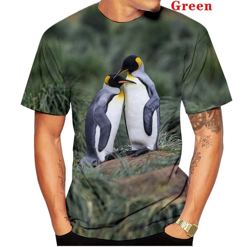 

Футболка с забавным 3D-принтом пингвина для мужчин и женщин, модная рубашка с круглым вырезом, пуловер, топ, лето 2022