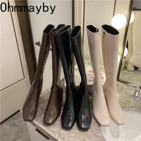 slim woman knight knee high boots square 6cm heel ladies zippers fashion soft leather winter long boots 2022 shoes for women