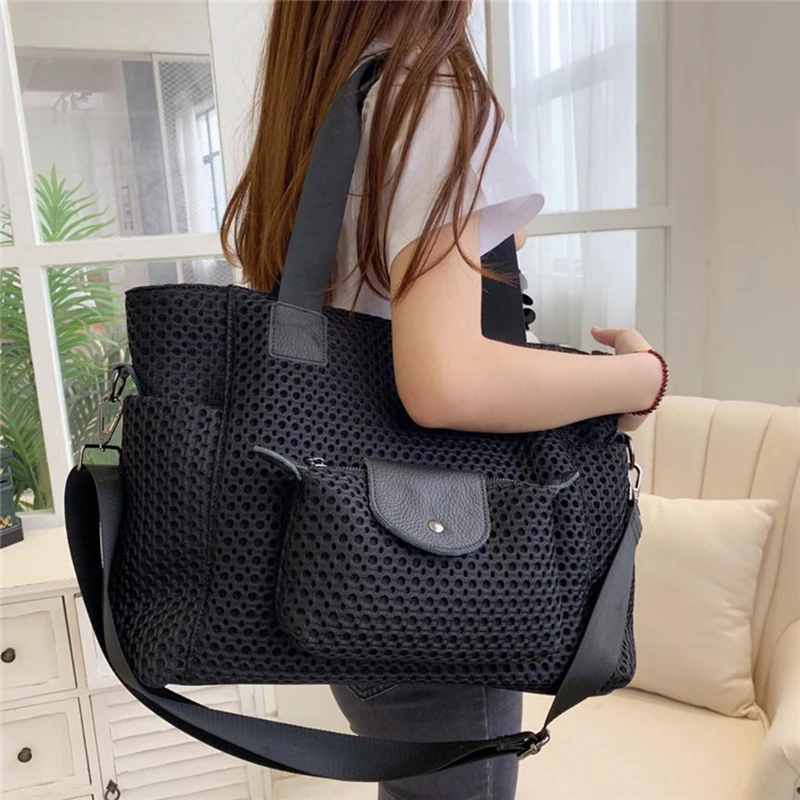 

Hot Fashion Handbag for Women Wear-Resistant Design Mesh Fabric Tote Trend Breathable Shoulder Bag Ladies Outdoor Travel Handbag