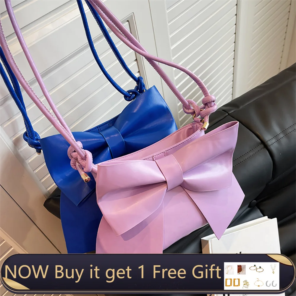 

Сумка на плечо женская с большим бантом, кожаный однотонный клатч для путешествий/вечеринок, уличный шоппинг/путешествий