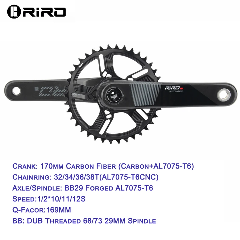 Карбоновый шатун RIRO Red Hawk MTB |   170 мм |   DUB29 |   3 болта для прямого крепления 32~38T |   Крэнк 425G |   Корона 70G |   BB 85G |   10~12S (art.: 3920d9ea7dfd3) - 3920d9ea7dfd3