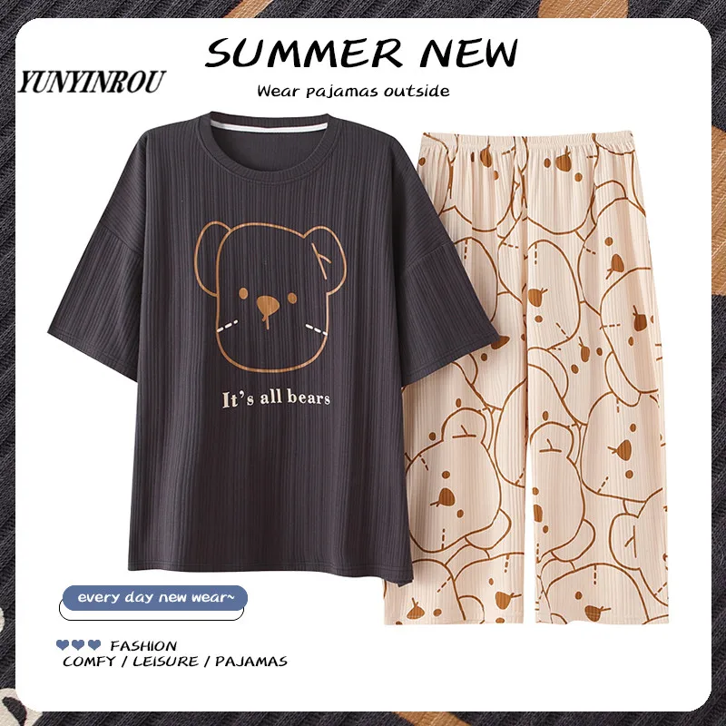 Летние брендовые новые женские пижамные комплекты с цветочным принтом