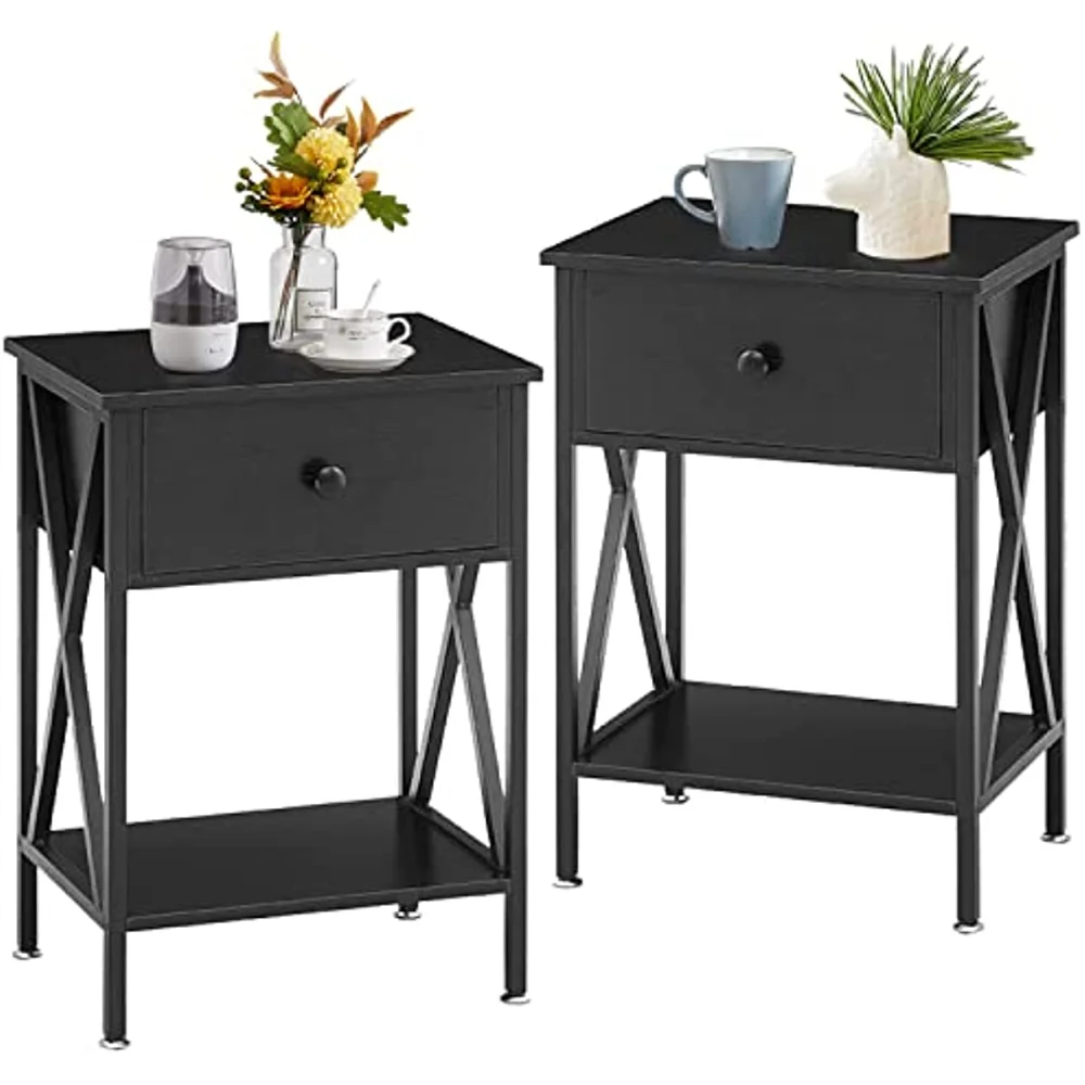 

Modern Versatile Nightstands X-Design Side End Table Night Stand Storage Shelf with Bin Drawer for Living Room Bedroom,