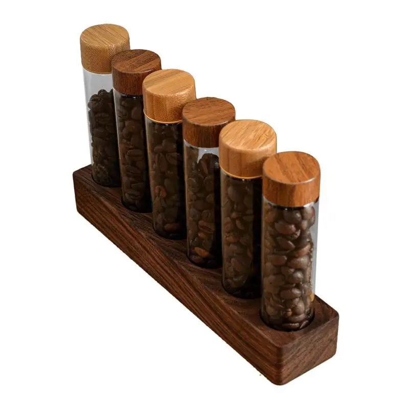 

Test Tube Rack Wooden Coffee Beans Tea Display Rack Properly Arrange Storage Flour Spices Tea Preserves Coffee Tea